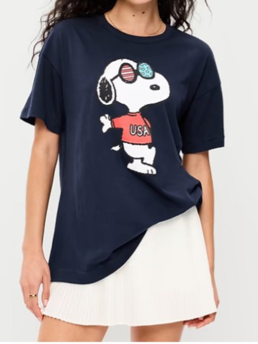 Old Navy Peanuts Snoopy Oversized Tunic T-Shirt Patriotic Navy Blue M